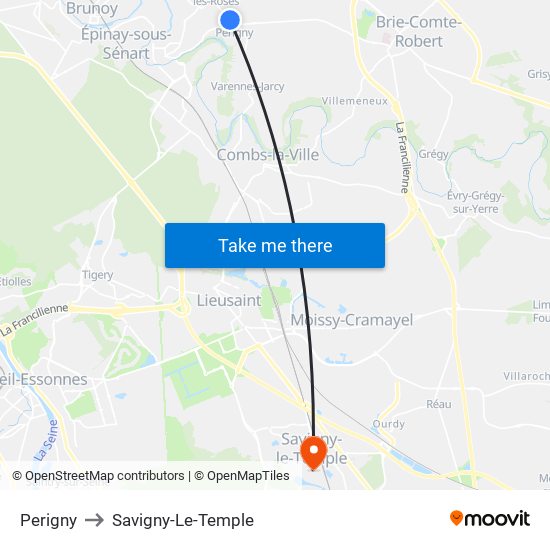 Perigny to Savigny-Le-Temple map