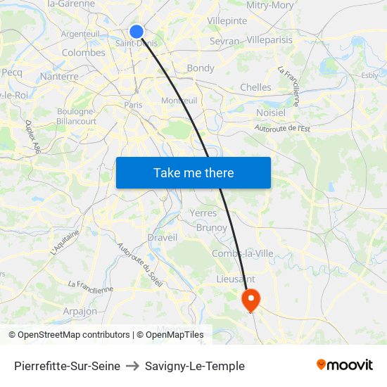 Pierrefitte-Sur-Seine to Savigny-Le-Temple map