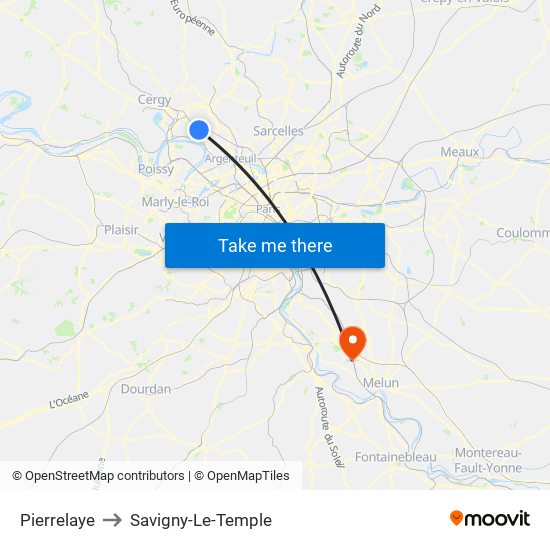 Pierrelaye to Savigny-Le-Temple map