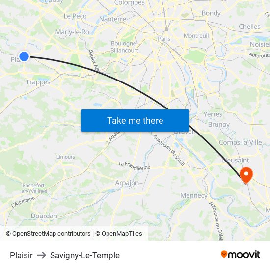 Plaisir to Savigny-Le-Temple map
