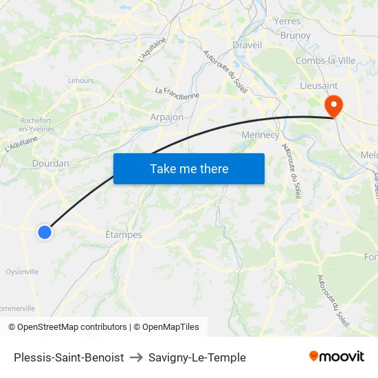 Plessis-Saint-Benoist to Savigny-Le-Temple map