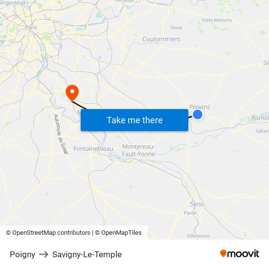 Poigny to Savigny-Le-Temple map