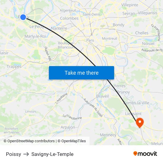 Poissy to Savigny-Le-Temple map