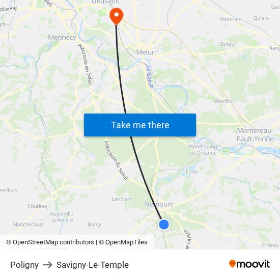 Poligny to Savigny-Le-Temple map