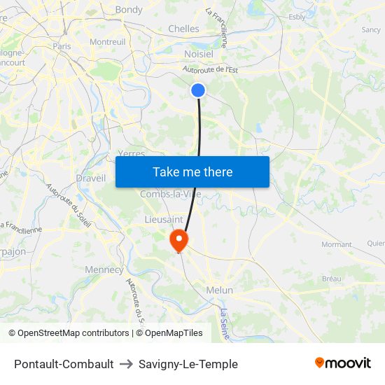 Pontault-Combault to Savigny-Le-Temple map