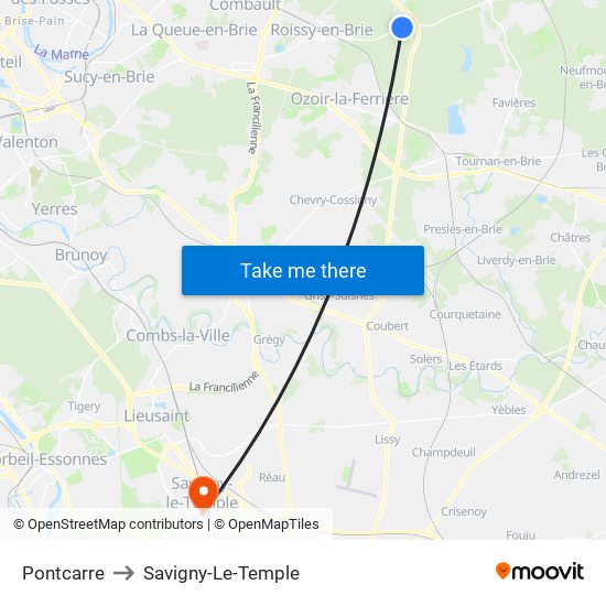 Pontcarre to Savigny-Le-Temple map