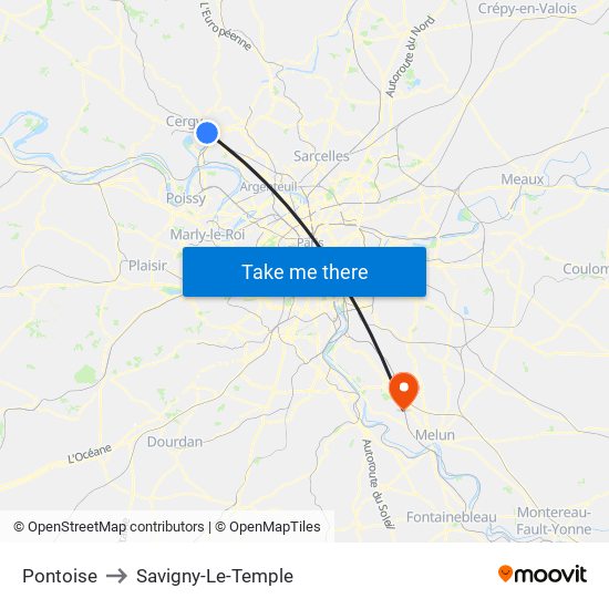Pontoise to Savigny-Le-Temple map