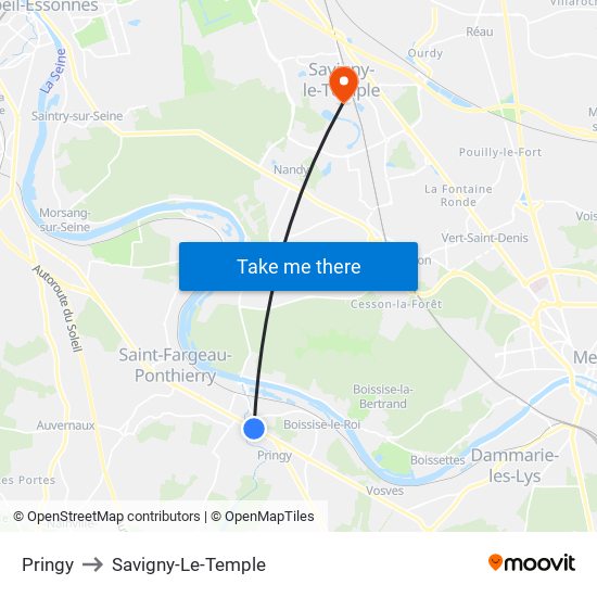 Pringy to Savigny-Le-Temple map