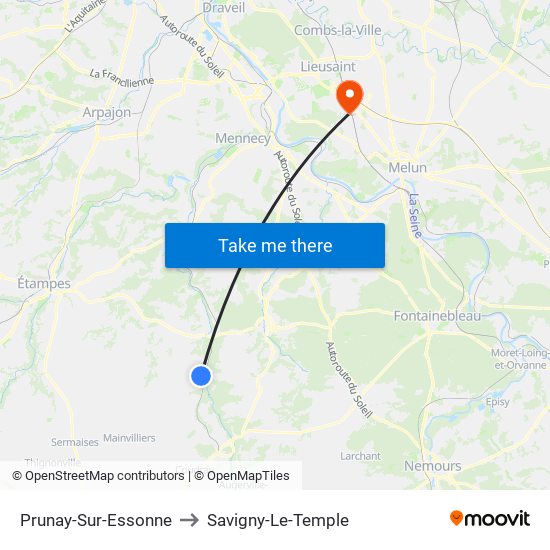 Prunay-Sur-Essonne to Savigny-Le-Temple map