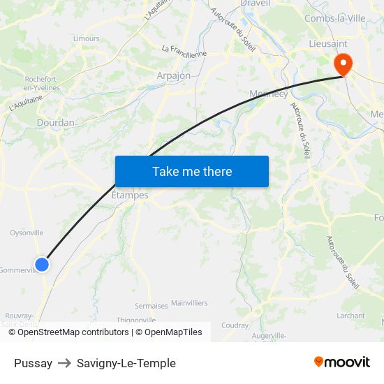 Pussay to Savigny-Le-Temple map