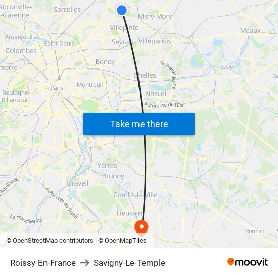 Roissy-En-France to Savigny-Le-Temple map