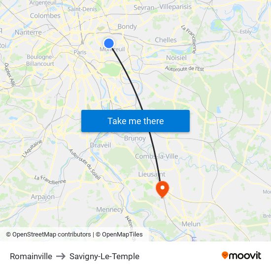 Romainville to Savigny-Le-Temple map