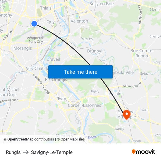 Rungis to Savigny-Le-Temple map