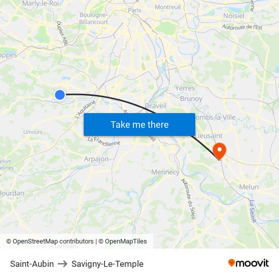 Saint-Aubin to Savigny-Le-Temple map