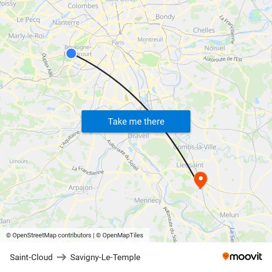 Saint-Cloud to Savigny-Le-Temple map