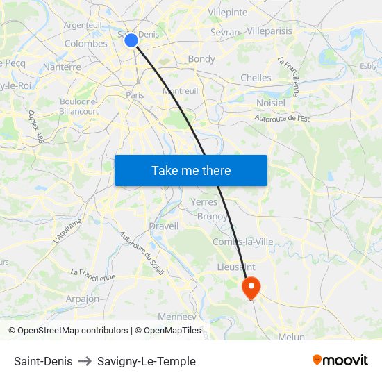 Saint-Denis to Savigny-Le-Temple map