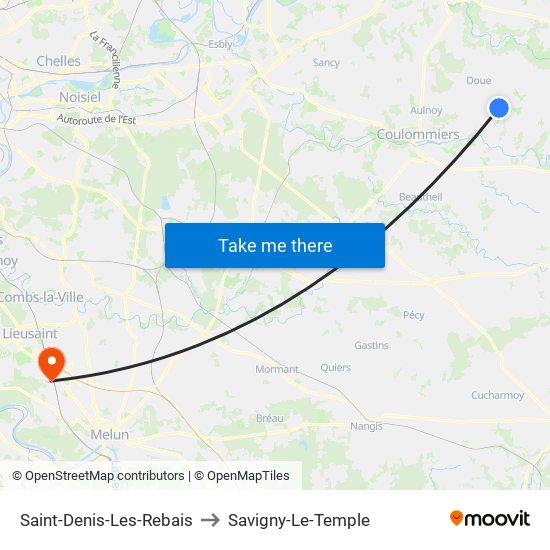 Saint-Denis-Les-Rebais to Savigny-Le-Temple map
