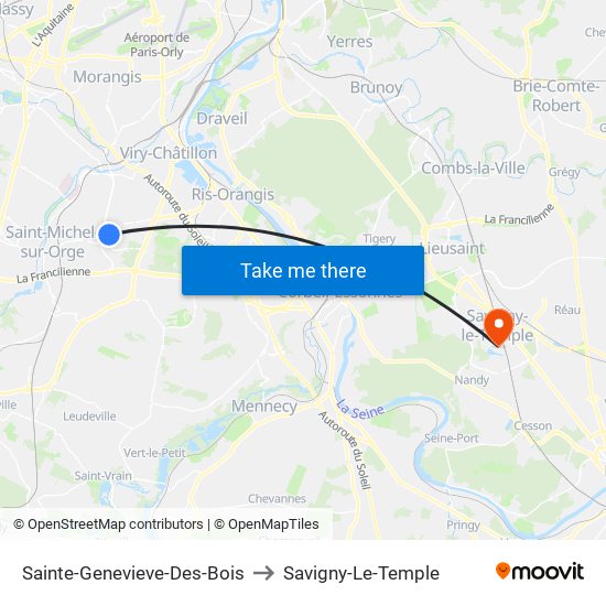 Sainte-Genevieve-Des-Bois to Savigny-Le-Temple map