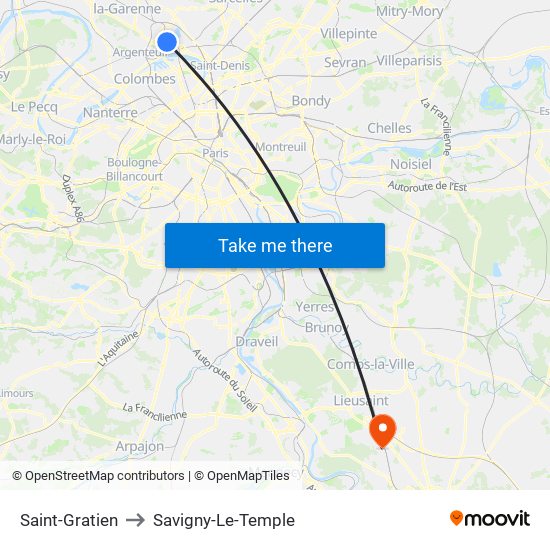 Saint-Gratien to Savigny-Le-Temple map