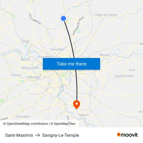 Saint-Maximin to Savigny-Le-Temple map