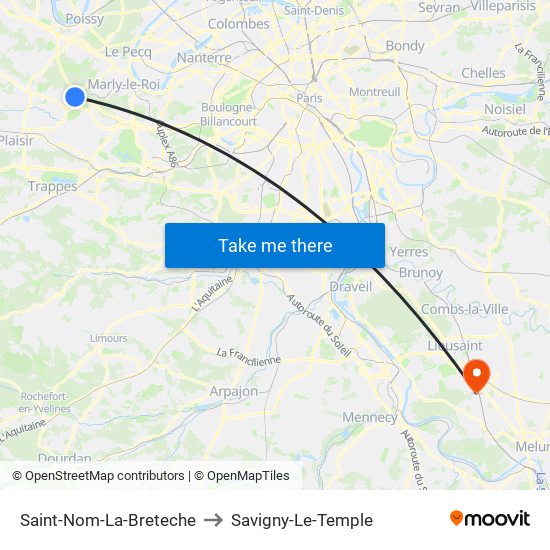Saint-Nom-La-Breteche to Savigny-Le-Temple map