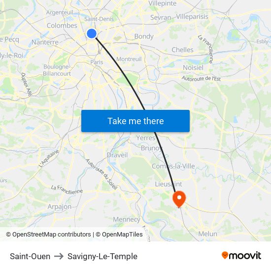 Saint-Ouen to Savigny-Le-Temple map