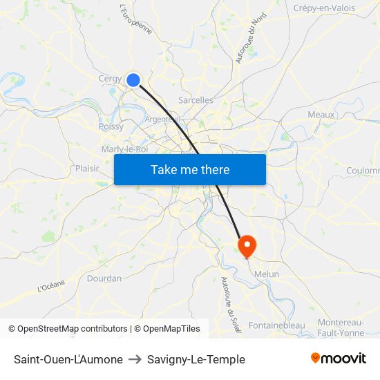 Saint-Ouen-L'Aumone to Savigny-Le-Temple map