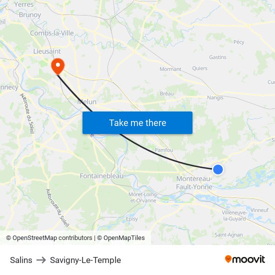 Salins to Savigny-Le-Temple map