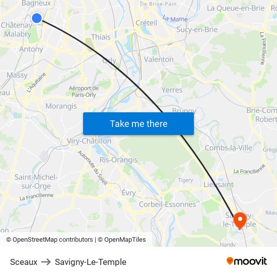 Sceaux to Savigny-Le-Temple map