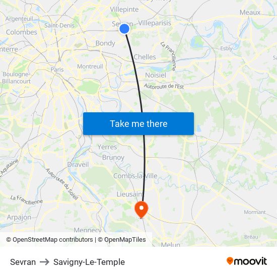 Sevran to Savigny-Le-Temple map
