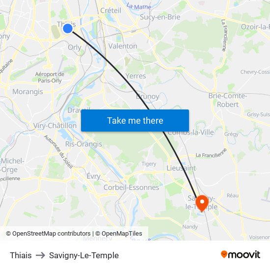 Thiais to Savigny-Le-Temple map