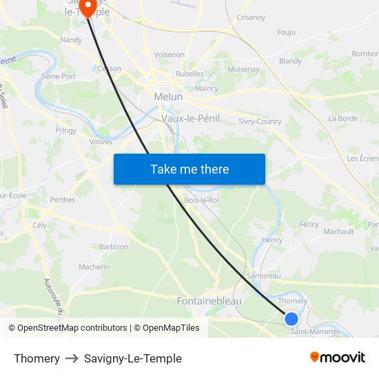 Thomery to Savigny-Le-Temple map