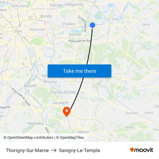 Thorigny-Sur-Marne to Savigny-Le-Temple map