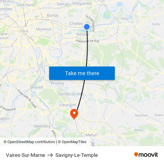 Vaires-Sur-Marne to Savigny-Le-Temple map
