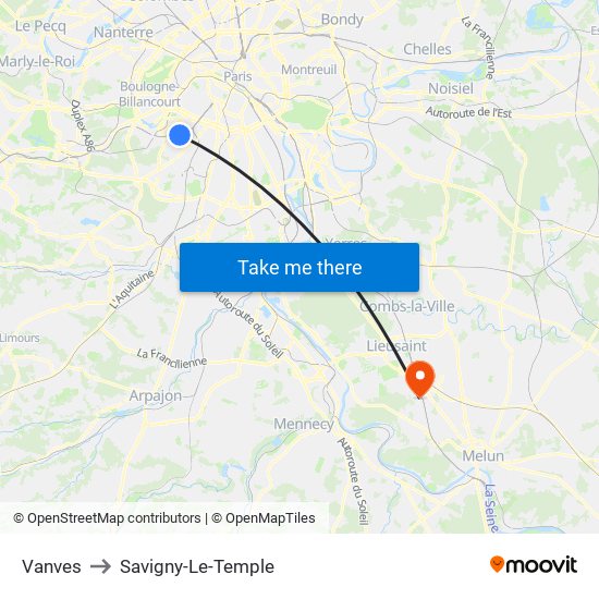 Vanves to Savigny-Le-Temple map