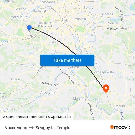 Vaucresson to Savigny-Le-Temple map