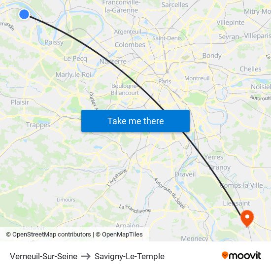 Verneuil-Sur-Seine to Savigny-Le-Temple map