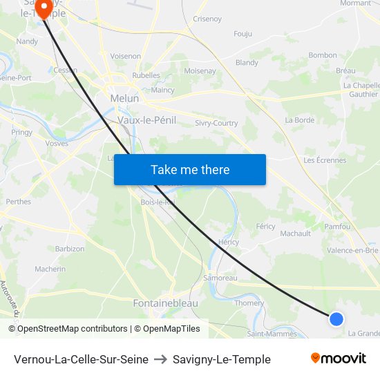 Vernou-La-Celle-Sur-Seine to Savigny-Le-Temple map