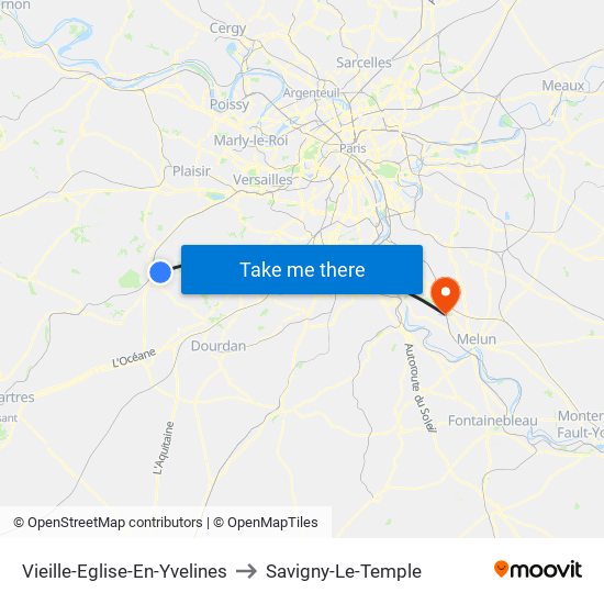 Vieille-Eglise-En-Yvelines to Savigny-Le-Temple map