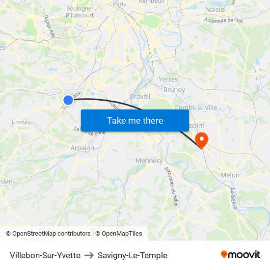 Villebon-Sur-Yvette to Savigny-Le-Temple map