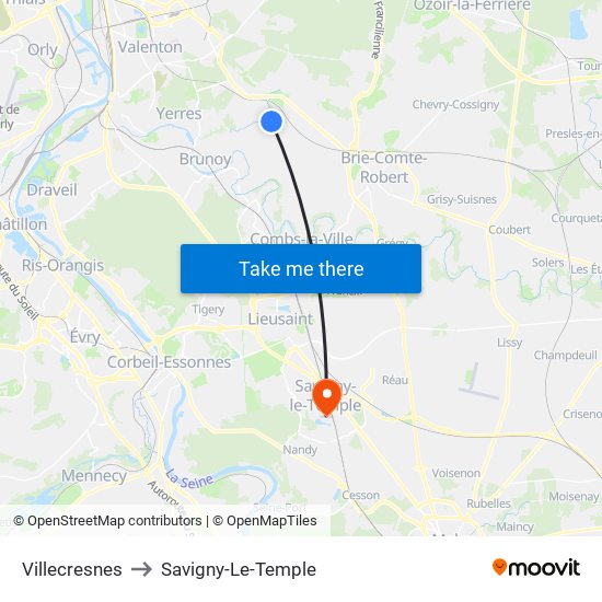 Villecresnes to Savigny-Le-Temple map