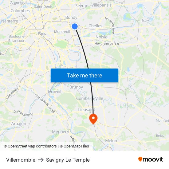 Villemomble to Savigny-Le-Temple map