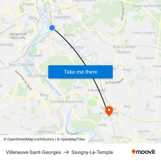 Villeneuve-Saint-Georges to Savigny-Le-Temple map