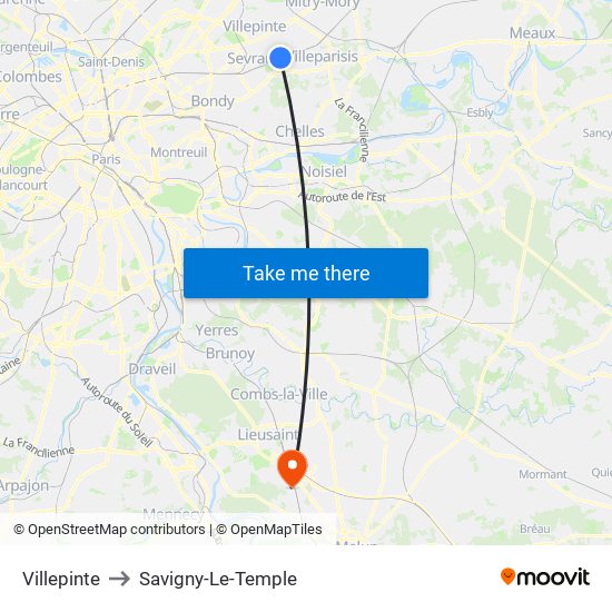 Villepinte to Savigny-Le-Temple map