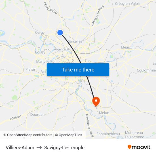 Villiers-Adam to Savigny-Le-Temple map