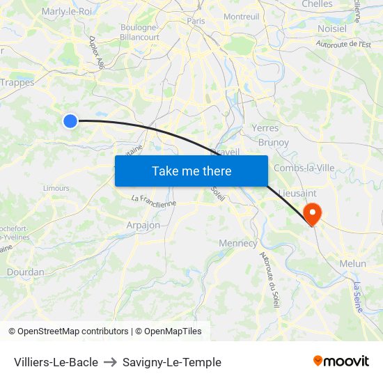 Villiers-Le-Bacle to Savigny-Le-Temple map