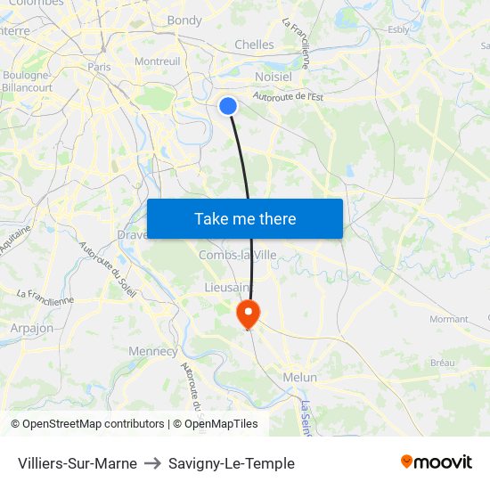 Villiers-Sur-Marne to Savigny-Le-Temple map