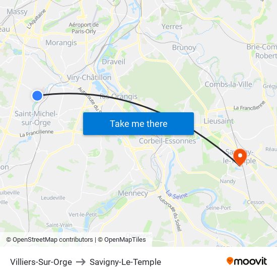 Villiers-Sur-Orge to Savigny-Le-Temple map