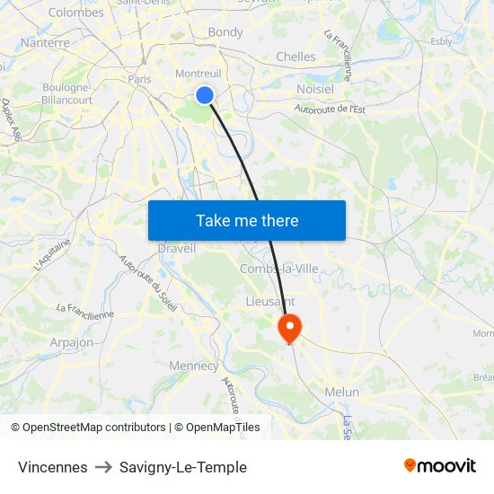 Vincennes to Savigny-Le-Temple map