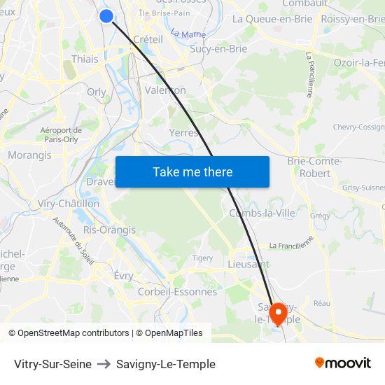 Vitry-Sur-Seine to Savigny-Le-Temple map